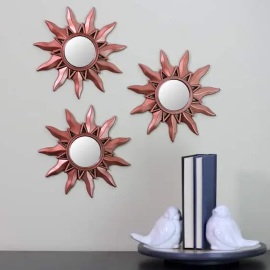 9.5" Mayan Sunburst Matte Copper Round Mini Mirror Set {5}