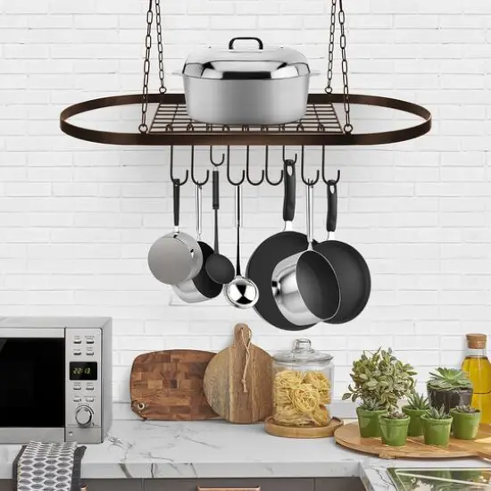 Sorbus Ceiling Mounted Pot & Pan Rack Bronze {3}