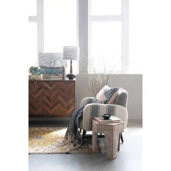 Hello Honey&reg; 28" Mango Wood Table Lamp with Woven Cotton and Linen Striped Shade {5}