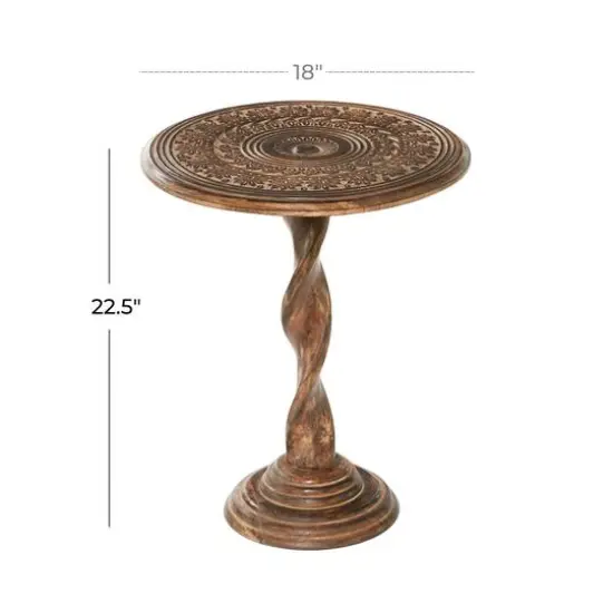 22" Brown Traditional Mango Wood Accent Table {7}