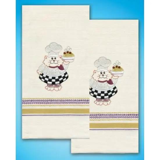 Tobin Stamped For Embroidery Cat Chef Kitchen Towel Set {1}