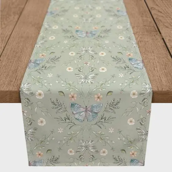 90" Butterfly Pattern Cotton Twill Runner Sage Green {1}