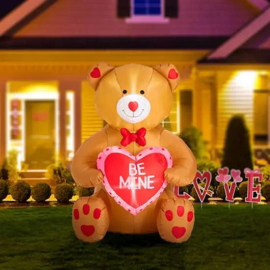 Glitzhome&reg; 6ft. Lighted Valentine's Inflatable Bear with Heart D&eacute;cor {4}