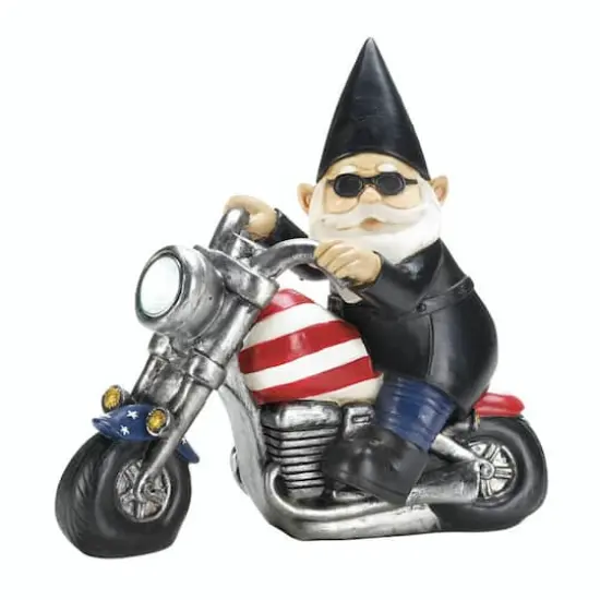 7.5" Biker Gnome Solar Statue {3}