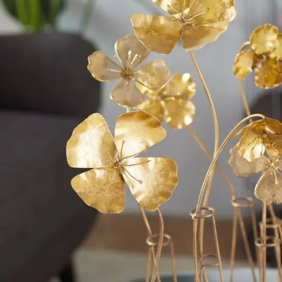 21" Gold Metal Flowers Sculpture {7}
