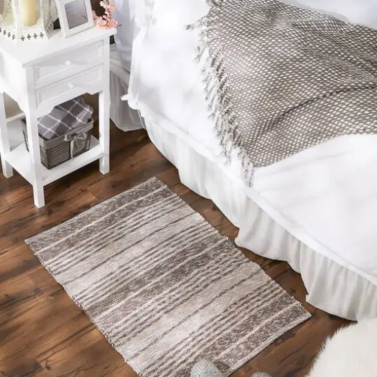 DII&reg; Variegated Stripe Handwoven Recycled Yarn Rug, 2ft. x 3ft. Leather Brown {6}