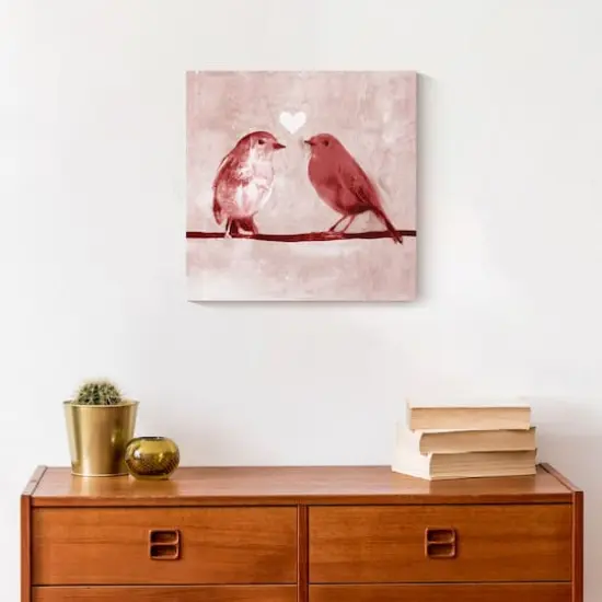 Pink Love Birds 12" x 12" Canvas Wall Art {5}