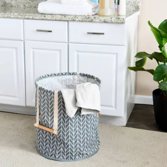 Household Essentials Krush Round Hamper with Wood Dowel Handles {4}