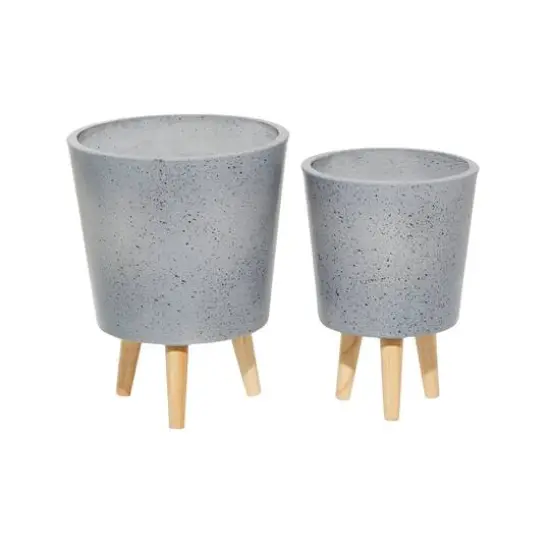Set of 2 Grey MgO Contemporary Planter 14", 16" {6}