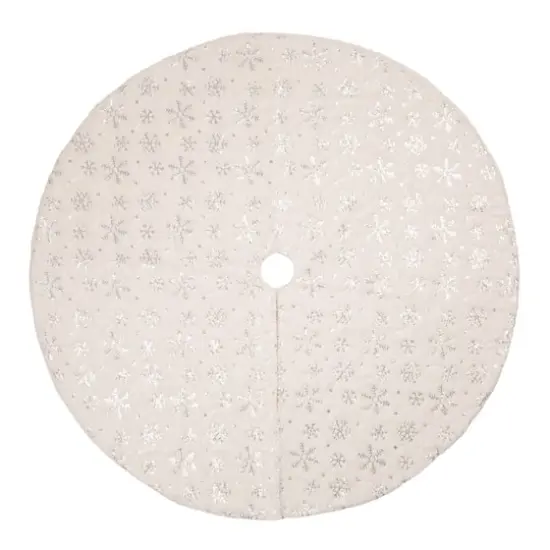 Glitzhome&reg; White Plush with Snowflake Christmas Stocking & Tree Skirt Set {5}