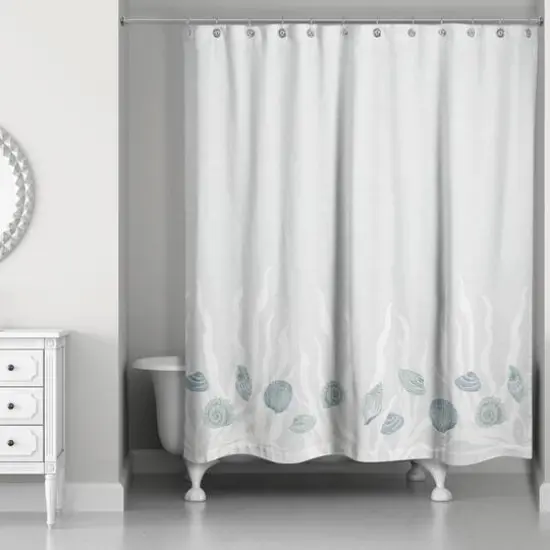Shell & Coral Border Shower Curtain Blue/White/Blue {1}