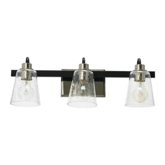 Hello Honey&reg; Robert Stevenson Lighting Jameson Matte Black & Polished Nickel Metal & Seedy Glass 3-Light Vanity Light {1}