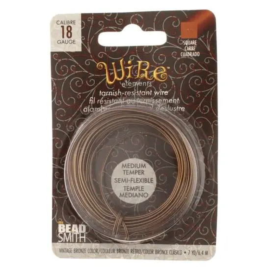 The Beadsmith&reg; Wire Elements&trade; 18 Gauge Tarnish Resistant Medium Temper Square Wire, 7yd. Vintage Bronze {1}