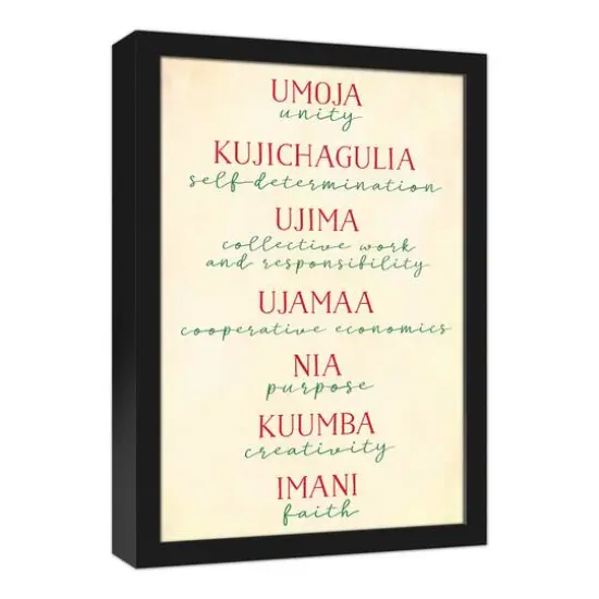 Principles of Kwanzaa Black Framed Canvas Wall Art {3}