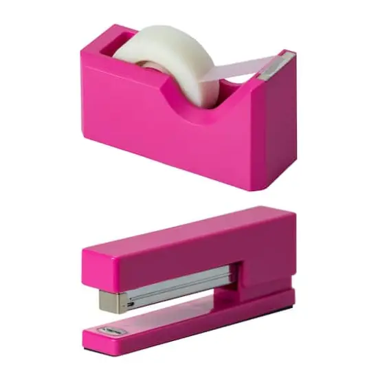 JAM Paper Stapler & Tape Dispenser Set Fuchsia {1}