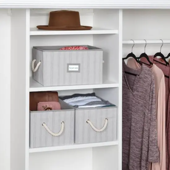 Honey Can Do Gray Stripes Large Collapsible Fabric Storage Bins with Handles, 3ct. {3}