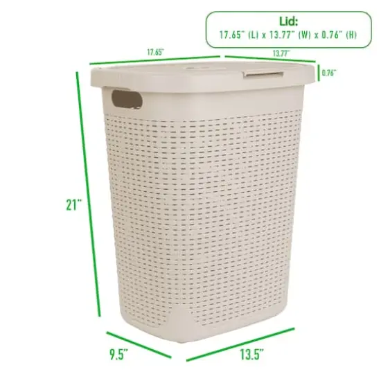 Mind Reader 21'' Hamper Laundry Basket with Cutout Handles Ivory {4}