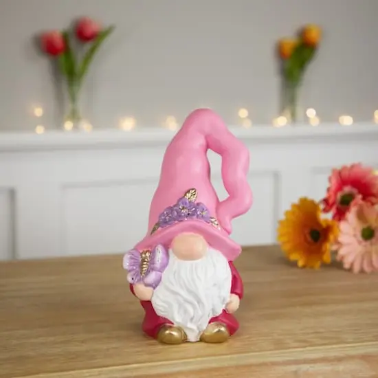 7" Pink & Fuchsia Spring Gnome Figurine & Butterfly {3}