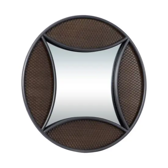 32" Brown Wood Industrial Round Wall Mirror {3}