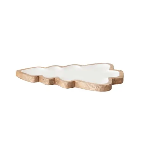 Hello Honey&reg; 14.5" White & Natural Enameled Mango Wood Christmas Tree Shaped Tray {4}
