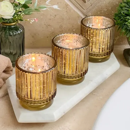 Kate Aspen&reg; Gold Vintage Ribbed Glass Tealight Votive Candle Holder Set {6}