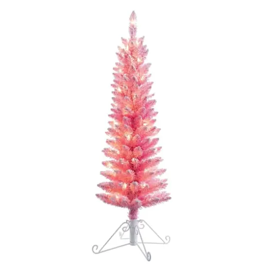 4ft. Pre-Lit Cotton Candy Pink Flocked Fir Artificial Christmas Tree, Clear Lights  {1}