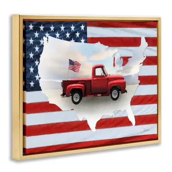 Stupell Industries Farmhouse American Flag Floater Framed Art Gold {4}