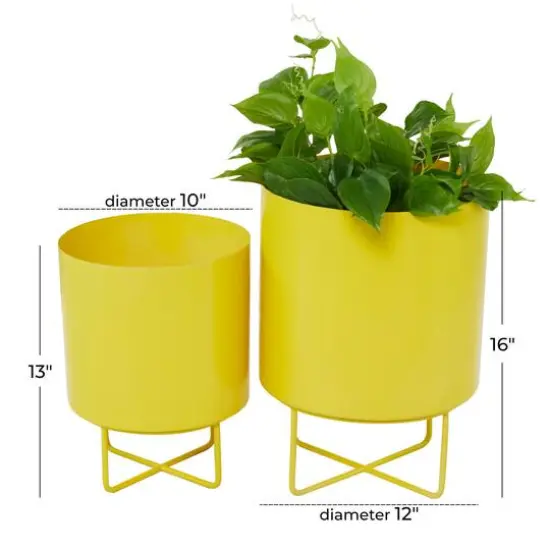 Yellow Modern Planter, Set of 2" 16", 13" {7}