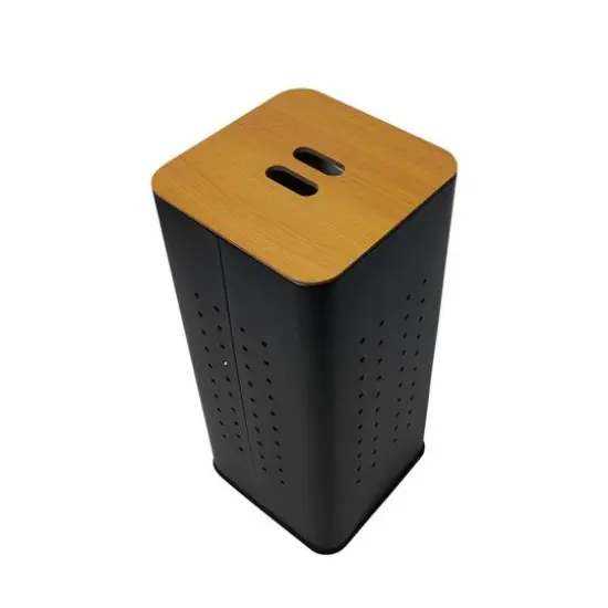 Household Essentials Square Metal Hamper with Wooden Lid Black {9}