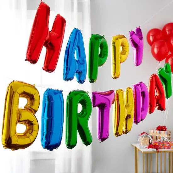 Happy Birthday Multicolored Foil Balloon Banner Kit By Celebrate It&trade; {3}
