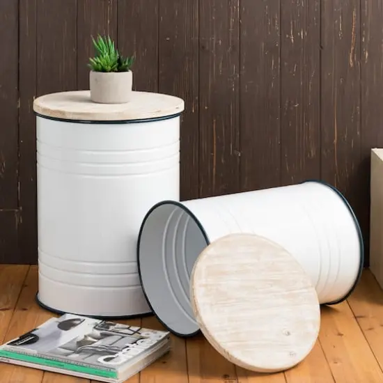 Glitzhome&reg; Farmhouse Metal Enamel Storage Stool Set {3}