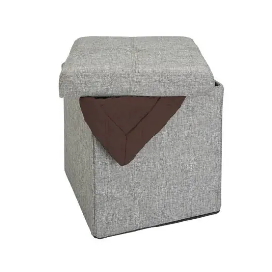 Simplify 15" Faux Linen Folding Storage Ottoman Cube Gray {6}