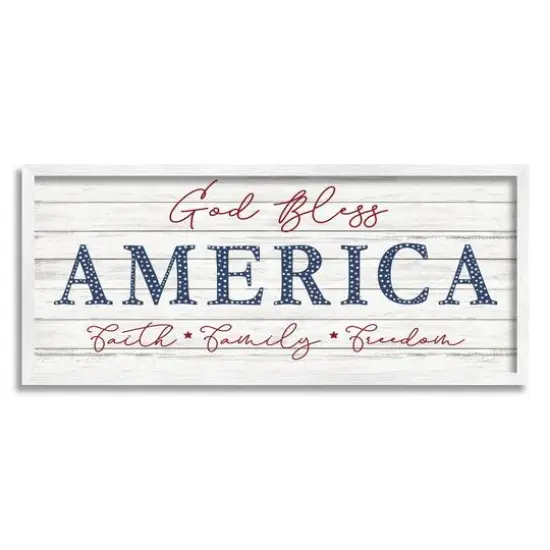 Stupell Industries God Bless America Faith Family Freedom Hanging Sign Framed Giclee Art White {1}