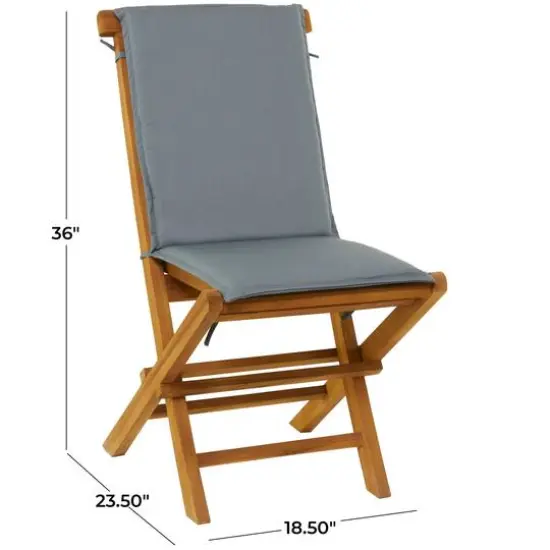36" Brown Teak Wood Folding Outdoor Dining Chair With Cushions Set {7}