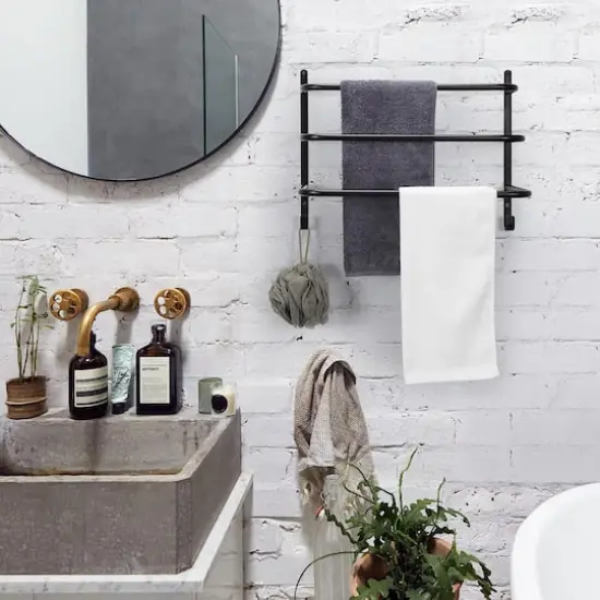Black Metal Bathroom Towel Bar Wall Mounted Rack with Hooks {3}