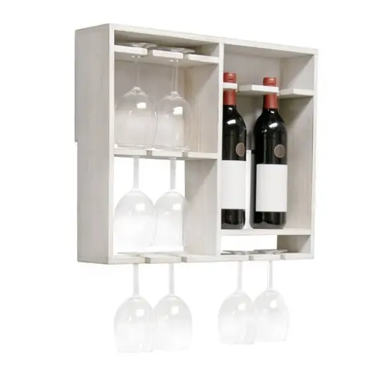 Elegant Designs Wall Mounted Wine Rack Shelf & Glass Holder White Wash {6}