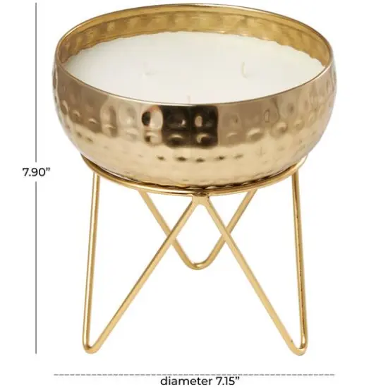 8" White Roses in Paradise Scented 3-Wick Candle with Hammered Gold Container and Tripod Stand {6}