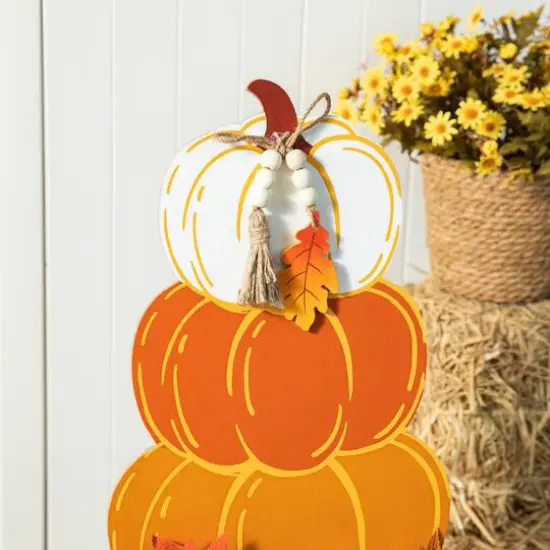 Glitzhome&reg; 36" Fall Wood Stacked Pumpkin Urn Porch D&eacute;cor {4}