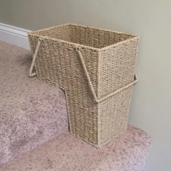 Household Essentials Seagrass & Corn Husk Wicker Stair Basket  {5}