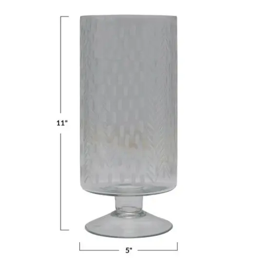 Hello Honey® 11" Glass Footed Hurricane Vase with Etched Pattern {3}