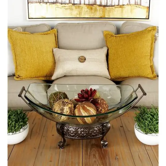 Brown Glass and Metal Traditional Serving Bowl, 10" x 23" x 14" {6}