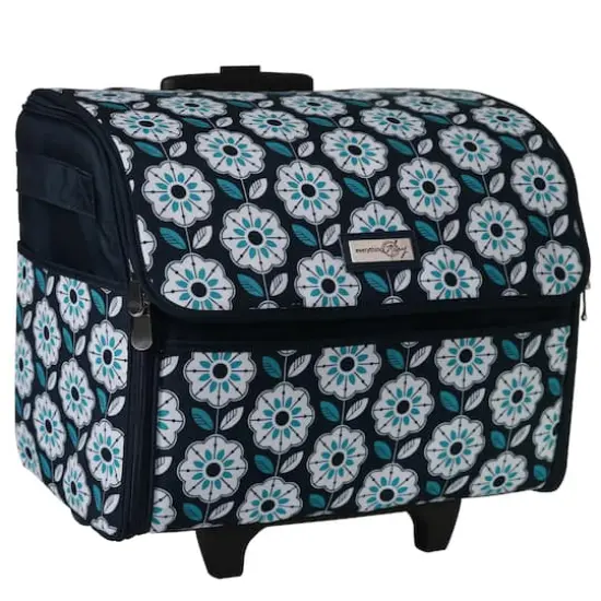 Everything Mary Collapsible Teal Floral Print Rolling Sewing Machine Tote {6}