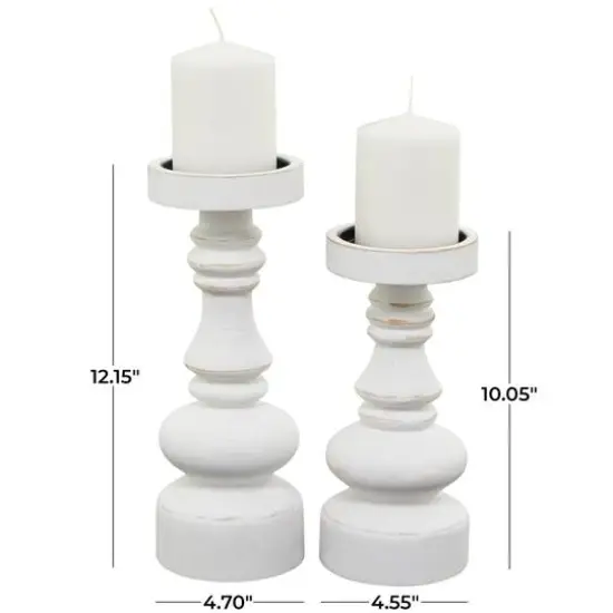 White Wood Turned Style Pillar Candle Holder Set {6}