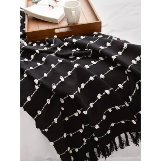 DII&reg; Black Woven Loop Throw {8}
