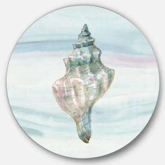 Designart - Ocean Metallic Conch - Nautical & Coastal Metal Circle Wall Art {1}
