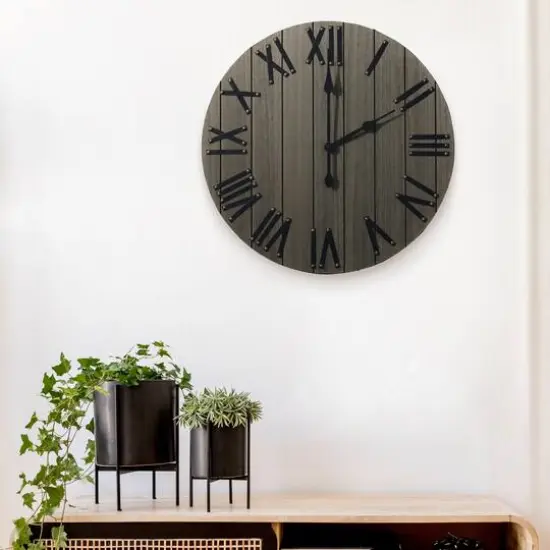 Elegant Designs Handsome 21" Farmhouse Wood Wall Clock Rustic Gray {4}