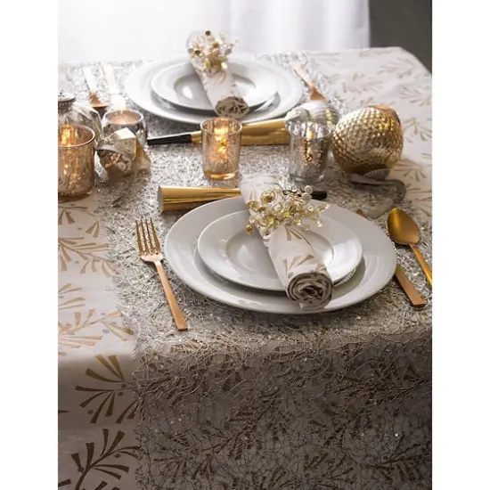 DII&reg; 84" Metallic Holly Leaves Tablecloth {3}