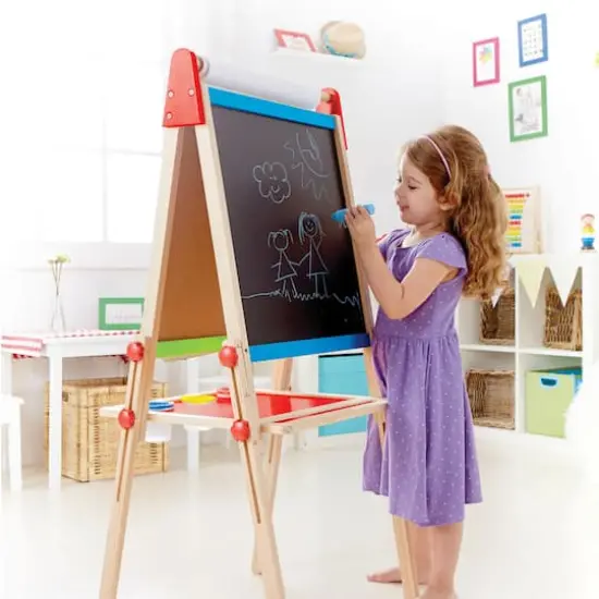 Hape All-in-One Easel Kid's Wooden Double-Sided Art Easel {7}