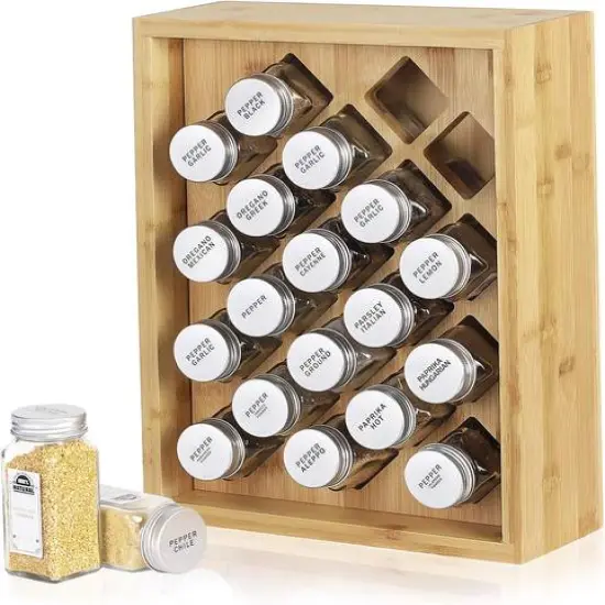 Freestanding Countertop Spice Shelf Holder with 20 Glass Jars Brown {2}