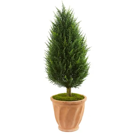 3.5ft. Cypress Artificial Tree in Terracotta Planter UV Resistant (Indoor/Outdoor) {1}